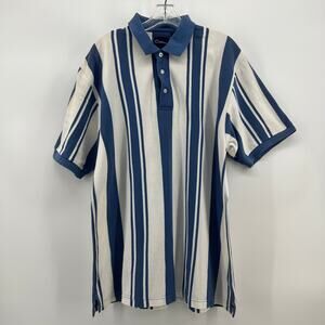 90's Vintage Catalina Striped Polo Shirt Blue White 100% Cotton Men’s Large